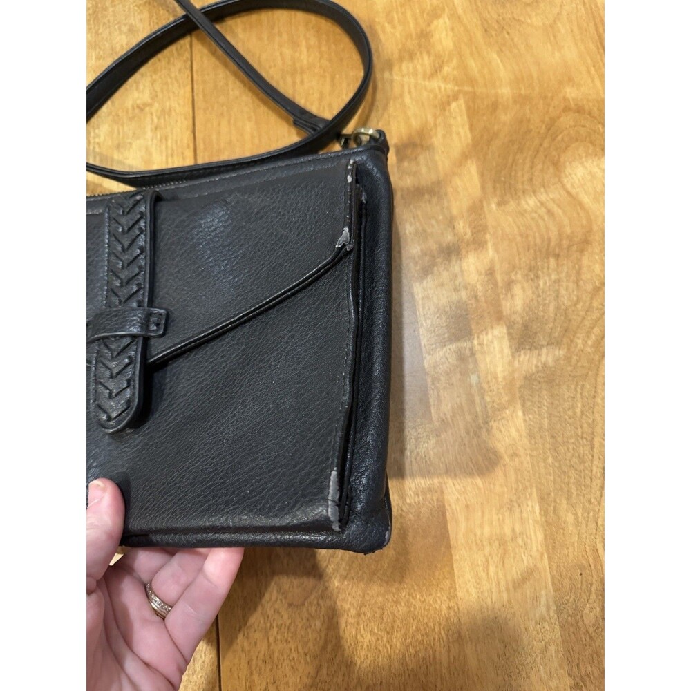 Lucky Brand Black Leather Pebbles Crossbody Bag Foldover Wallet Purse Distressed - Picture 3 of 16